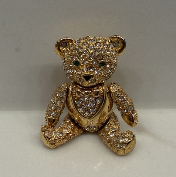 Joan Rivers Jewelry - Rare Joan Rivers Articulated Rhinestone Teddy Bear Brooch Pin Gold Tone Crystal
